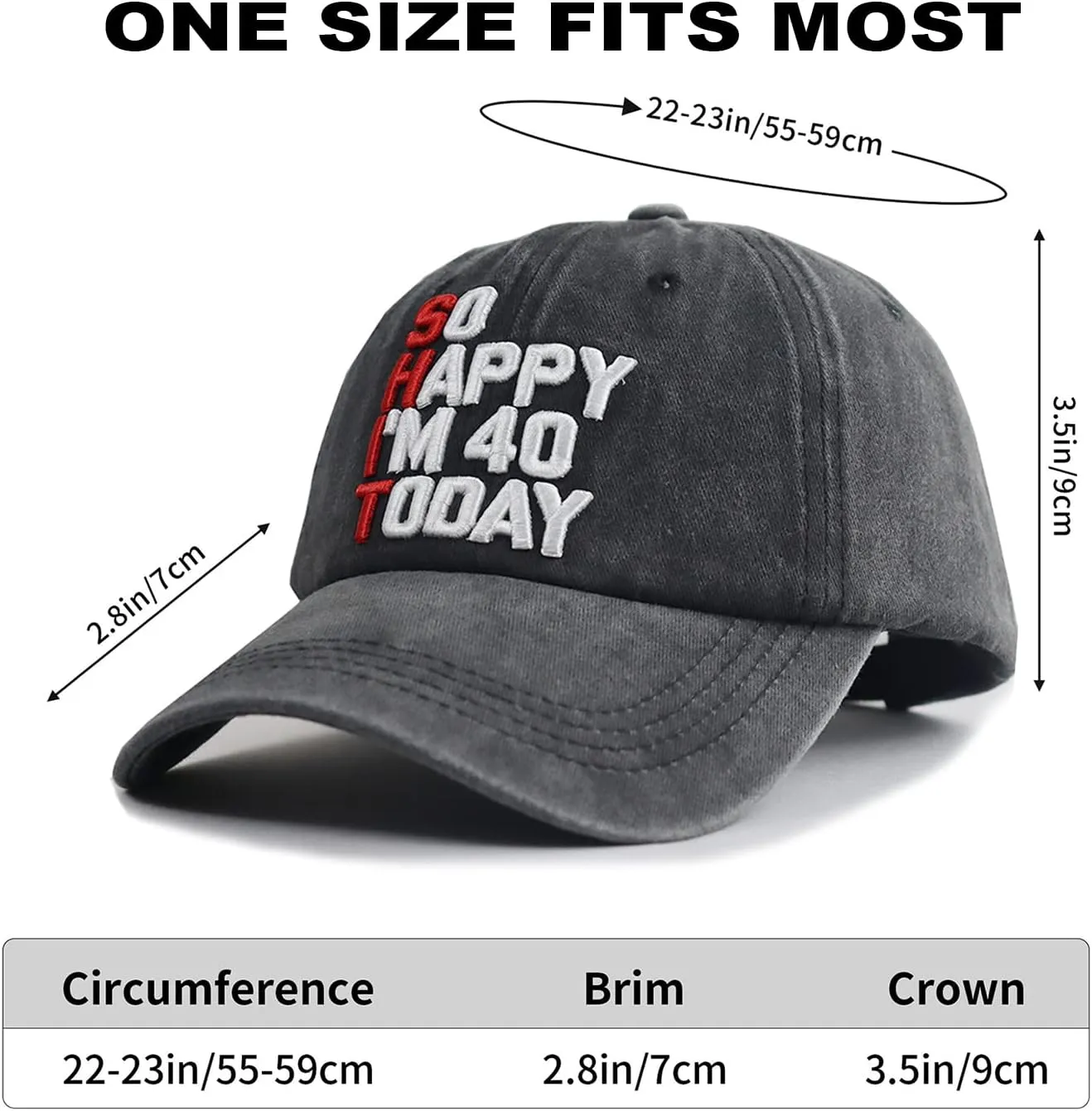So Happy I'm 40 Today Baseball Cap for Men Women, Adjustable Embroidered Cotton Vintage 40th Birthday Hat