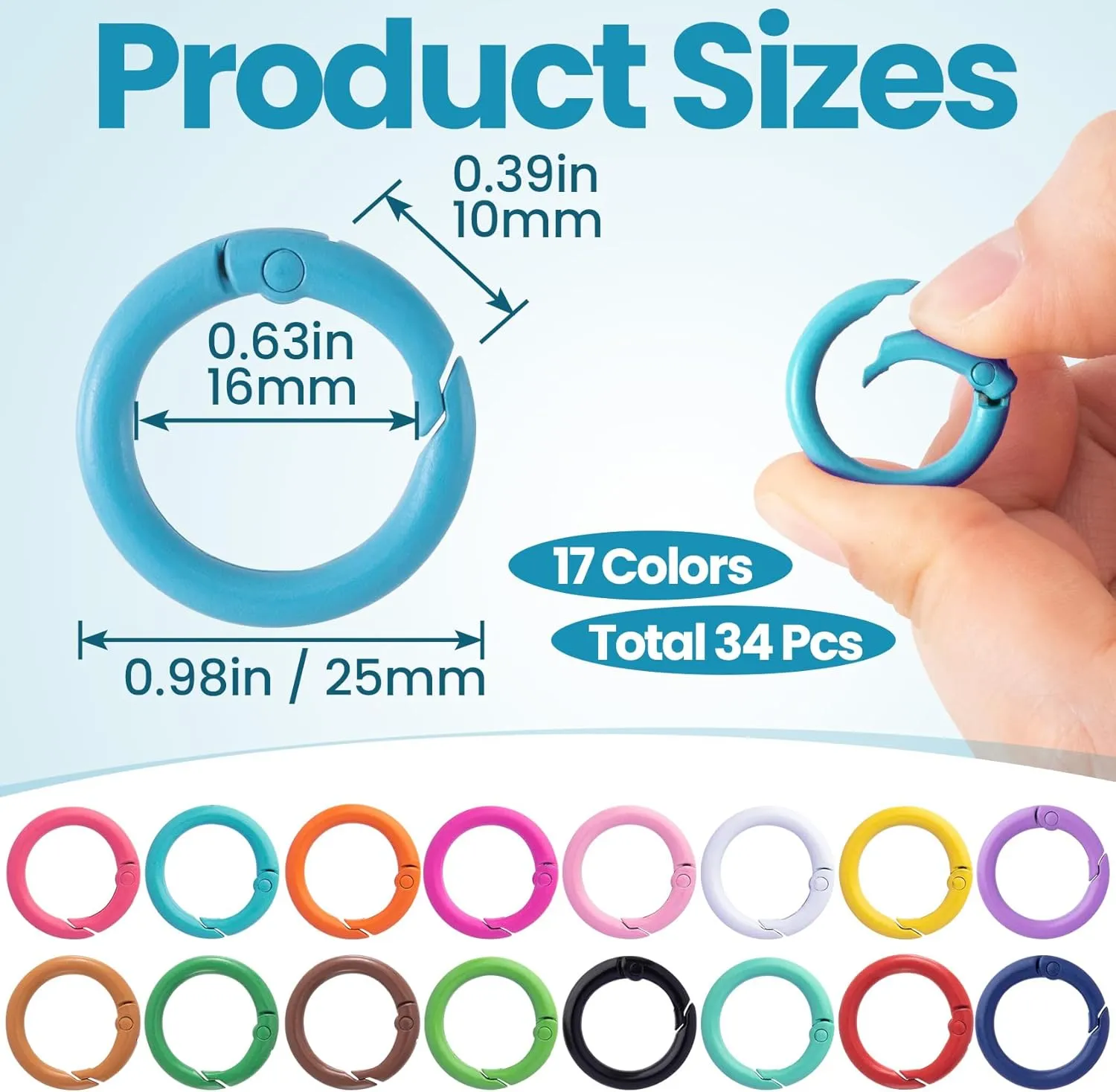 Spring O Rings, Colorful Round Spring Snap Keyring, Metal Carabiner Clips for Keychain Handbag Purse Dog