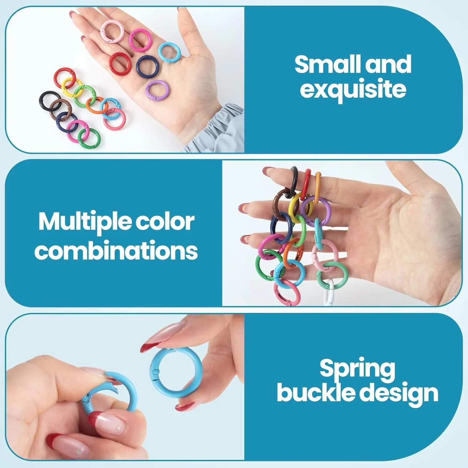Spring O Rings, Colorful Round Spring Snap Keyring, Metal Carabiner Clips for Keychain Handbag Purse Dog