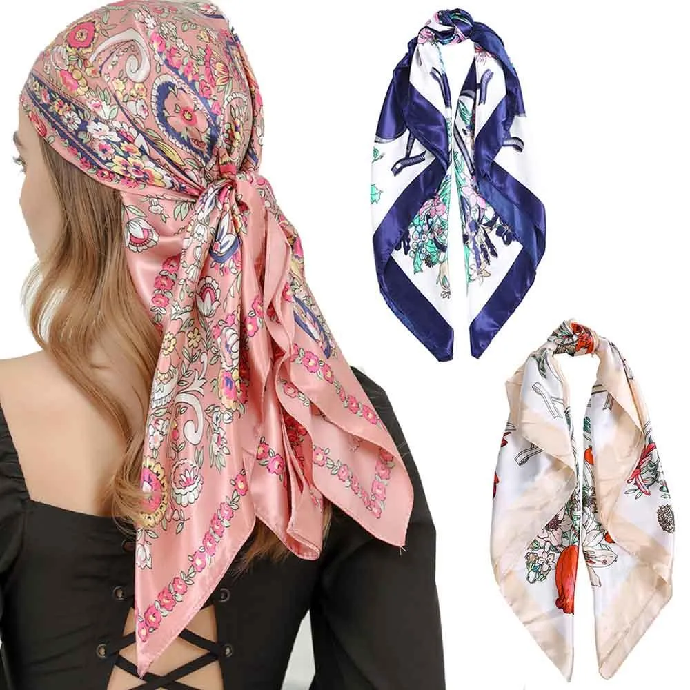 Square Head Scarves Print Bandanas Women Turban Headband Hair Band