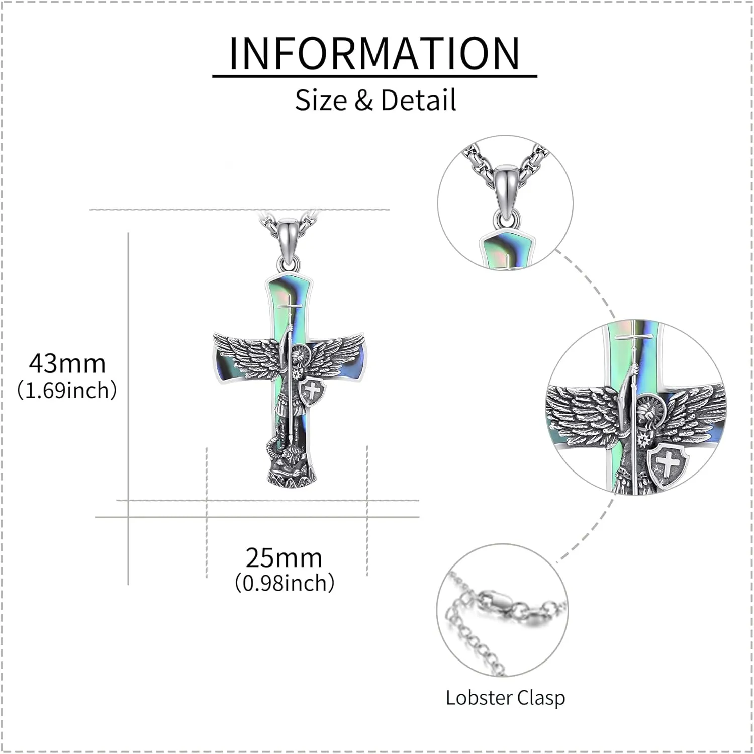 St Michael/Crucifix/Four Way Cross/Celtic Cross Necklace for Men Sterling Silver Obsidian Malachite Saint Necklace for Men Saint Michael Jewelry for Men