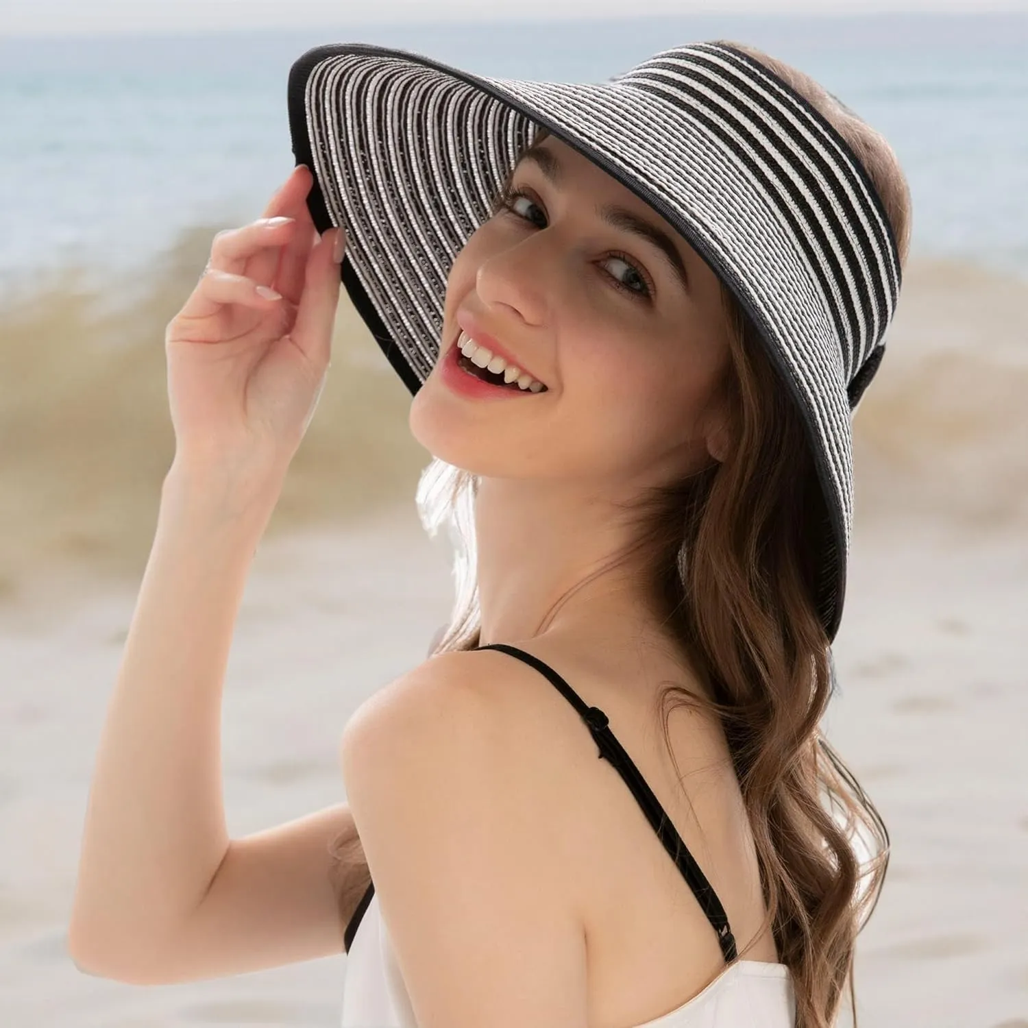 Sun Visors for Women Wide Brim Straw Hat Women Beach Visor Hats for Women Uv Protection Foldable Sun Hat Women Beach Hat