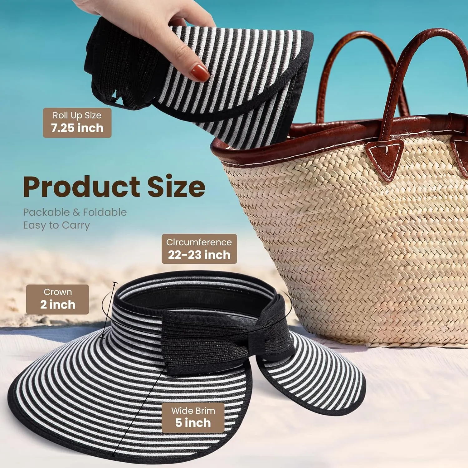 Sun Visors for Women Wide Brim Straw Hat Women Beach Visor Hats for Women Uv Protection Foldable Sun Hat Women Beach Hat