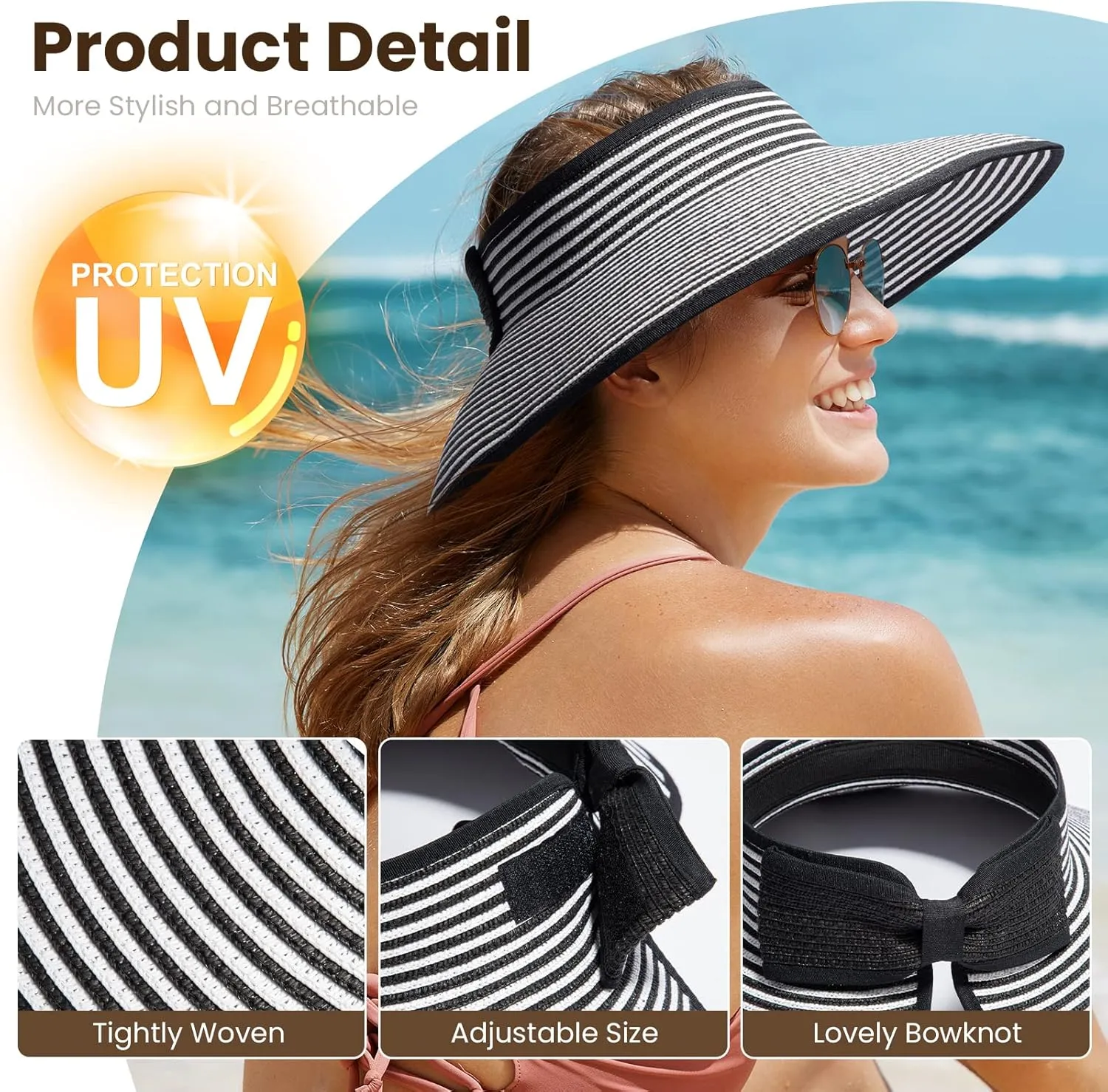 Sun Visors for Women Wide Brim Straw Hat Women Beach Visor Hats for Women Uv Protection Foldable Sun Hat Women Beach Hat