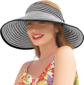 Sun Visors for Women Wide Brim Straw Hat Women Beach Visor Hats for Women Uv Protection Foldable Sun Hat Women Beach Hat
