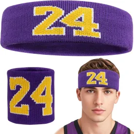 Sweatbands Set for Men Women, Athletic Headband Wristbands Set, Absorbing Wrist Sweatband Headbands, Sports Sweat Bands for Basketball, Baseball, Tennis, Soccer Yoga, GymPurple