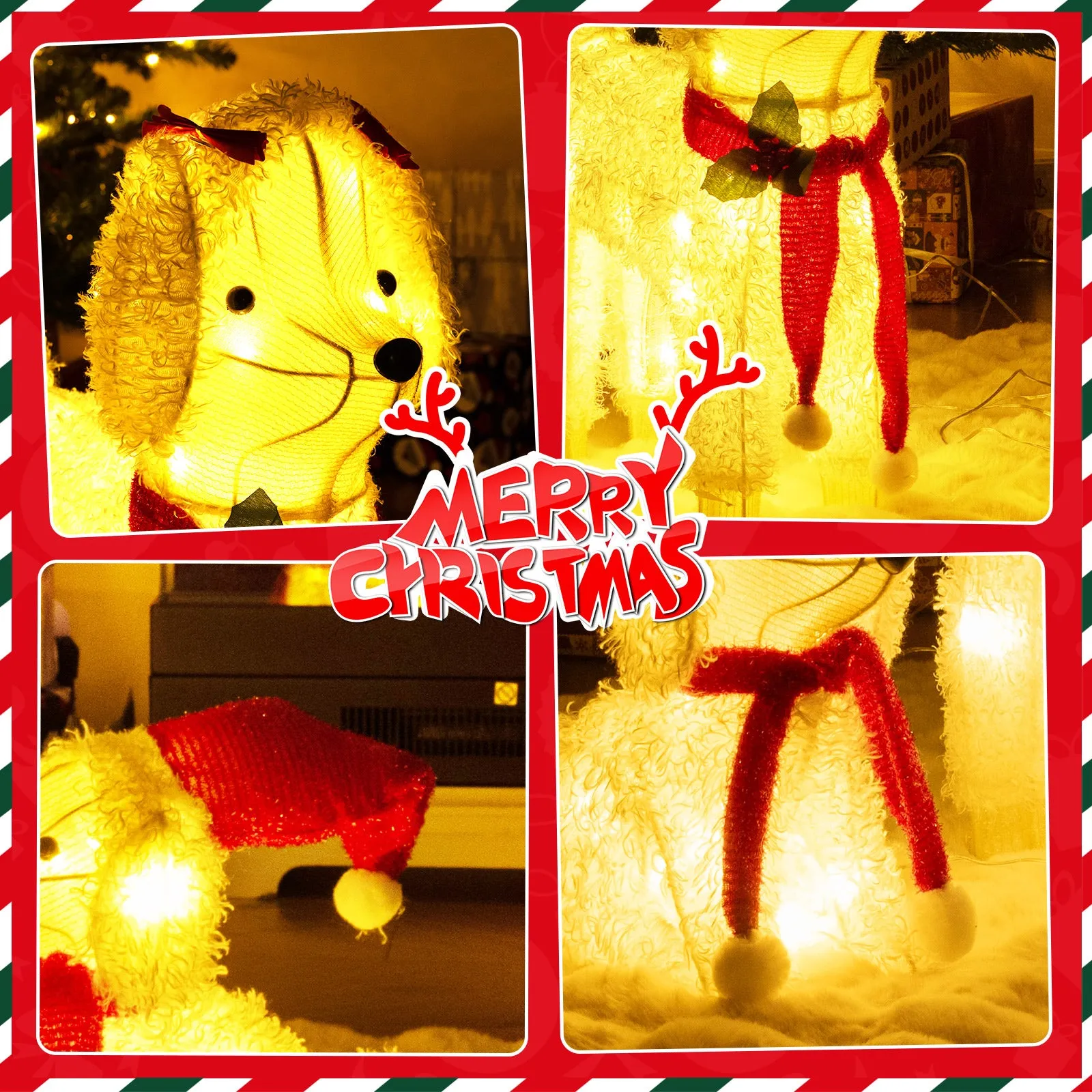 Tangkula 2-Piece Christmas Lighted Dogs, 3D Xmas Light-up Cute Poodle with 60 LED Lights, Red Scarves
