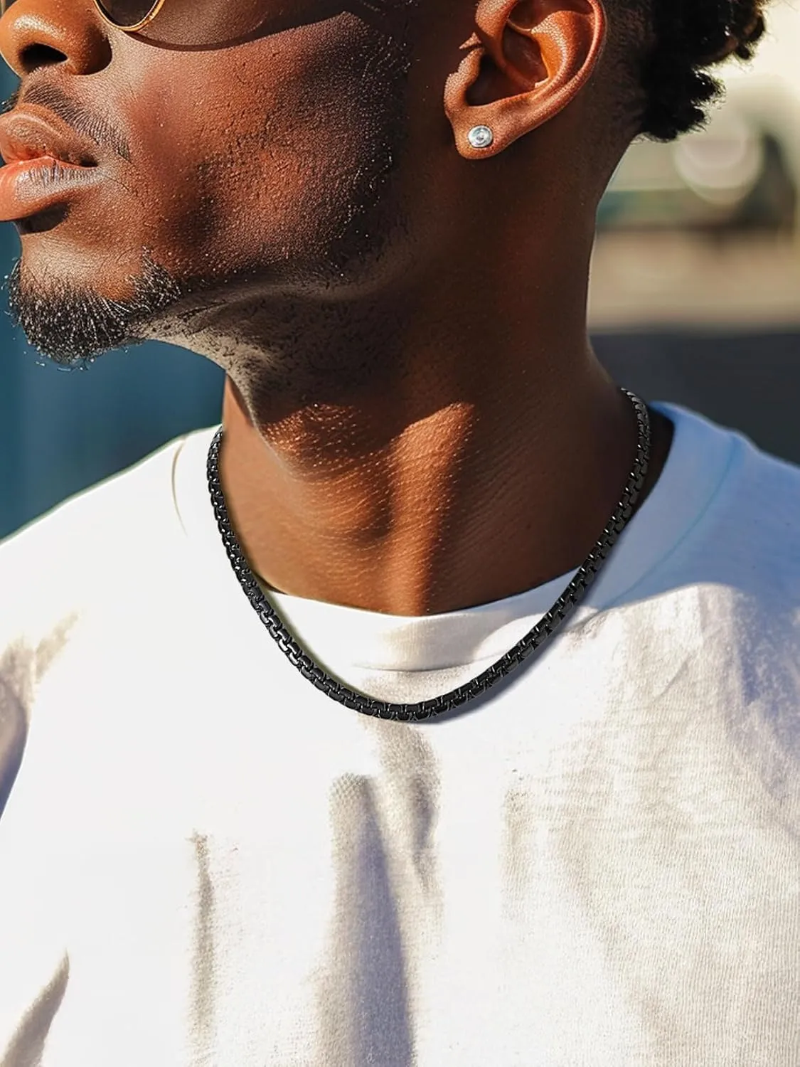 Thick Chain 22inch Black Necklace for Men Stainless Steel Hip Hop Jewelry Gift