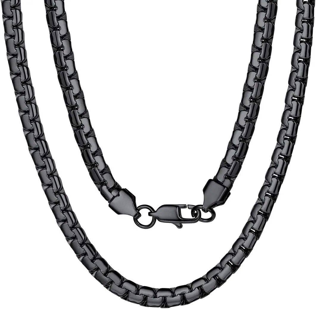 Thick Chain 22inch Black Necklace for Men Stainless Steel Hip Hop Jewelry Gift