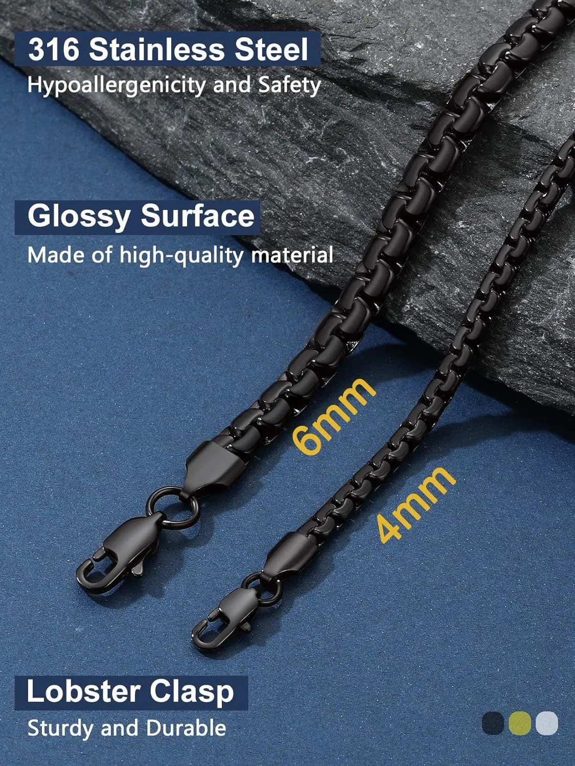 Thick Chain 22inch Black Necklace for Men Stainless Steel Hip Hop Jewelry Gift