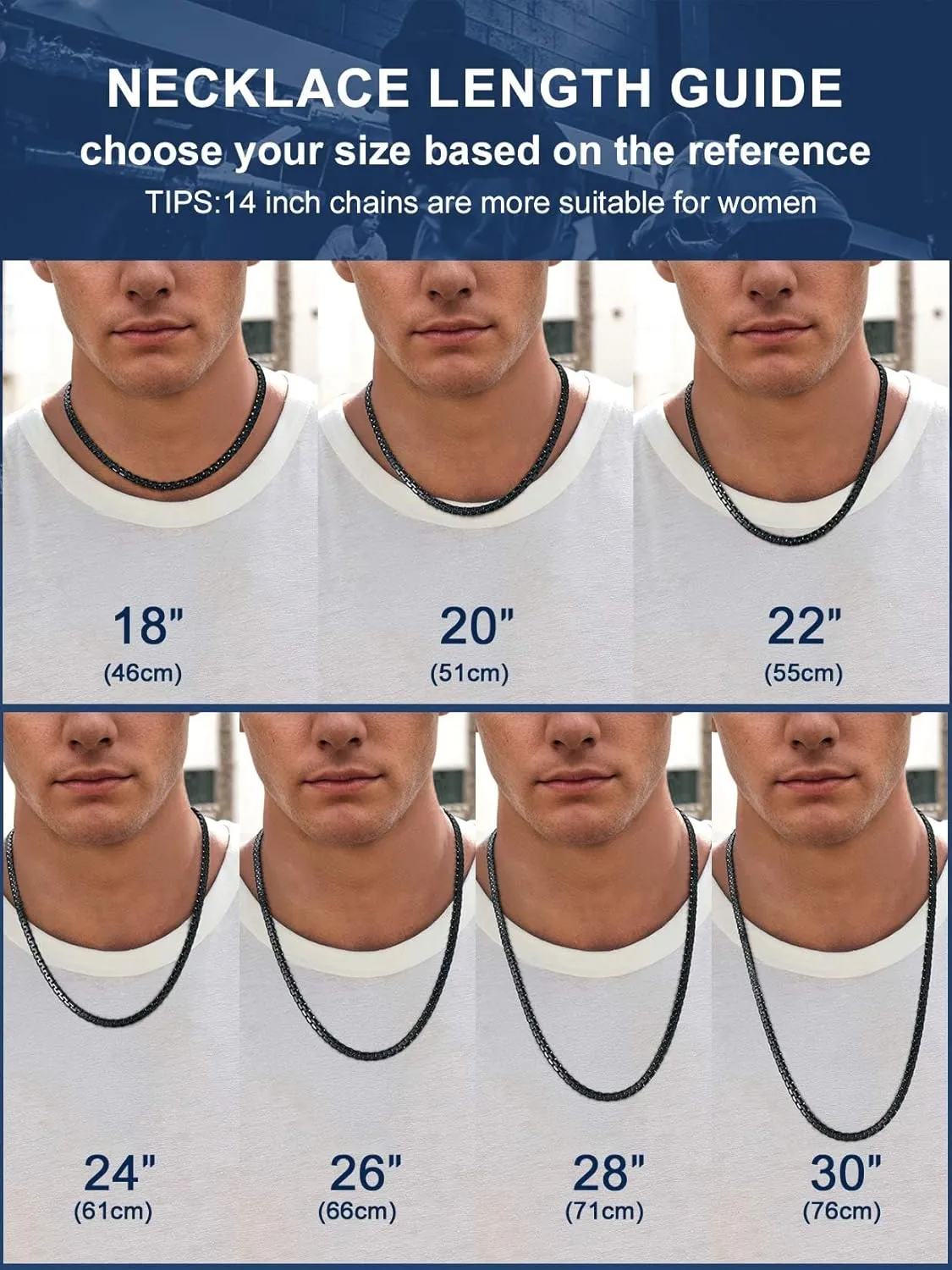 Thick Chain 22inch Black Necklace for Men Stainless Steel Hip Hop Jewelry Gift