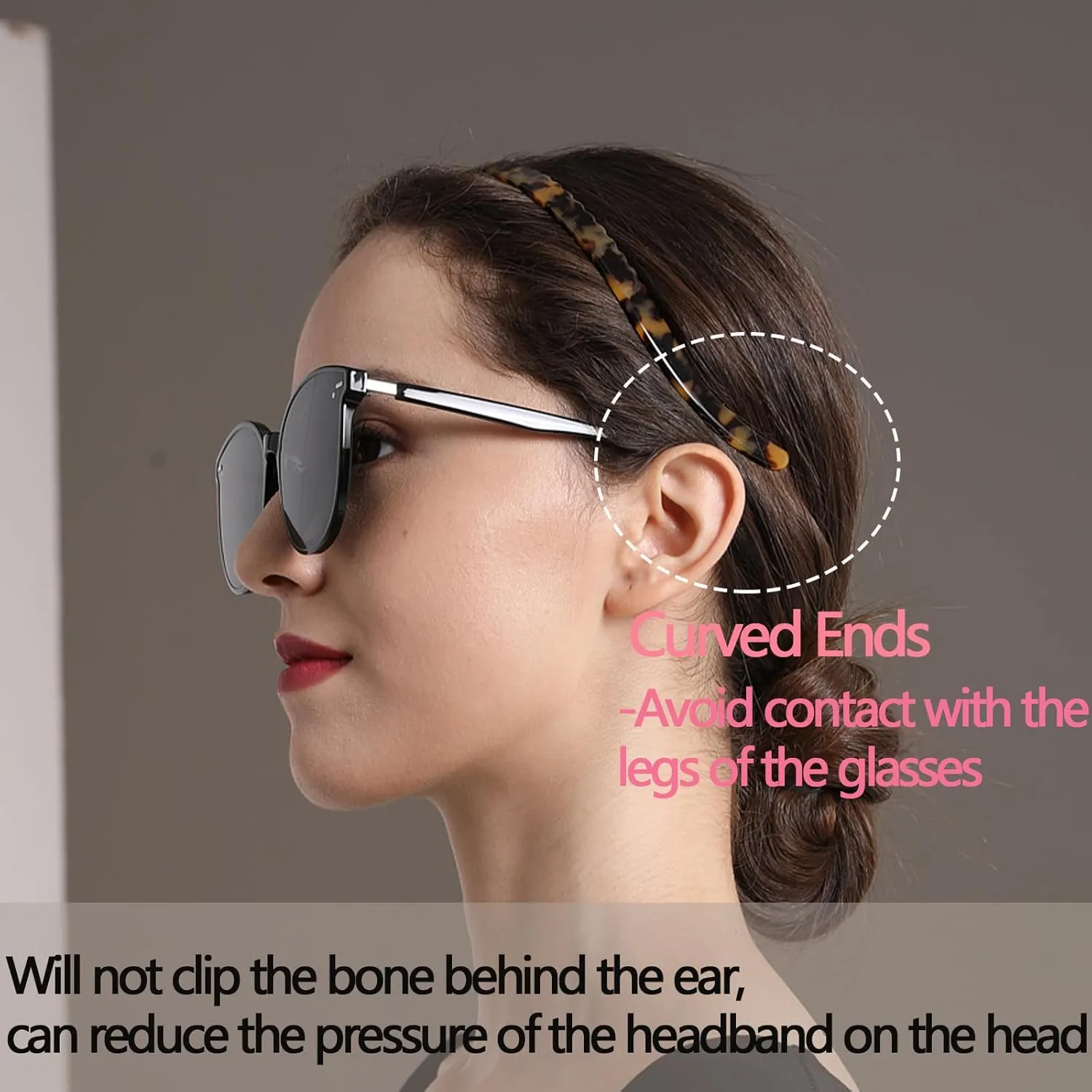Tortoise Headbands Designed for Eyewear,Flex No Pressure Thin Hairband Fashion Acetate Hair Accessories for Womens Sisters Girls Gifts