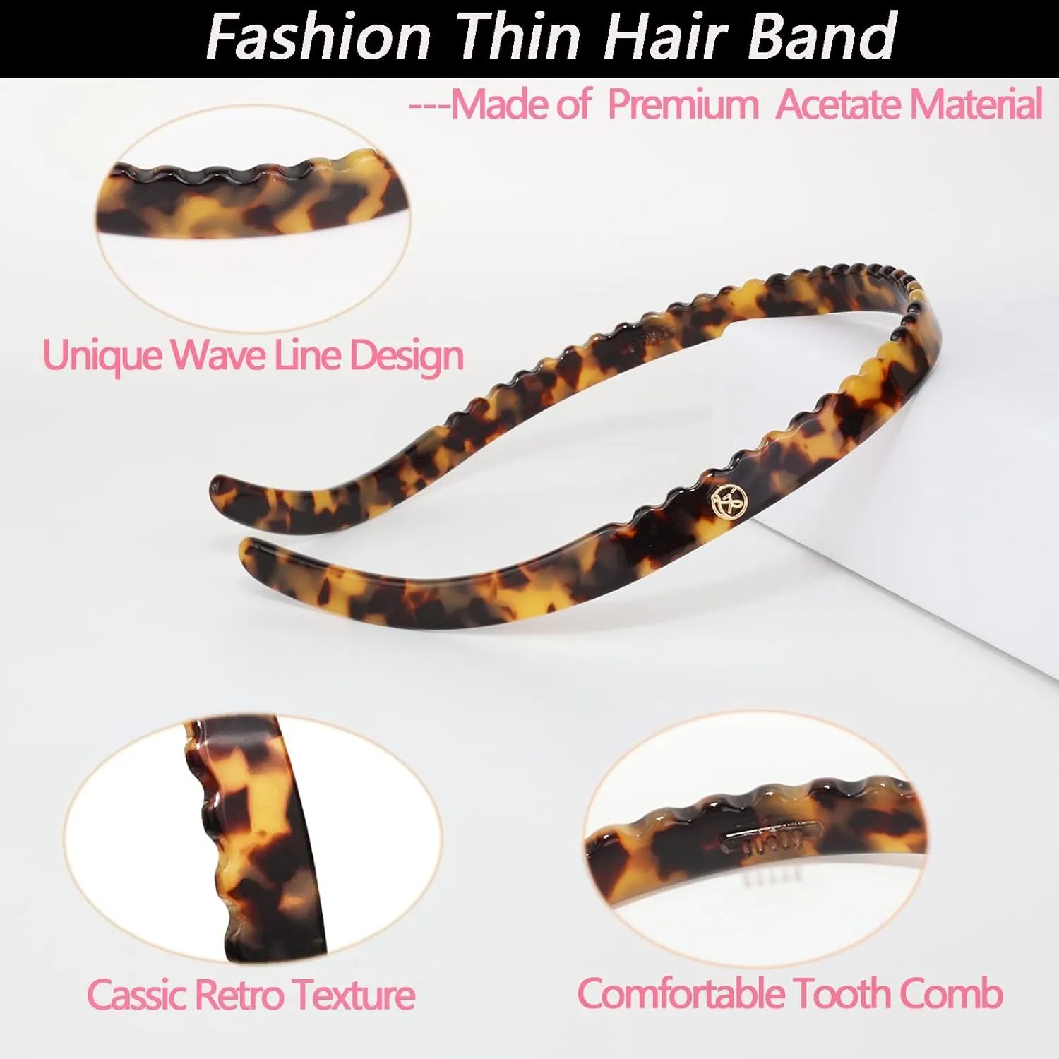 Tortoise Headbands Designed for Eyewear,Flex No Pressure Thin Hairband Fashion Acetate Hair Accessories for Womens Sisters Girls Gifts