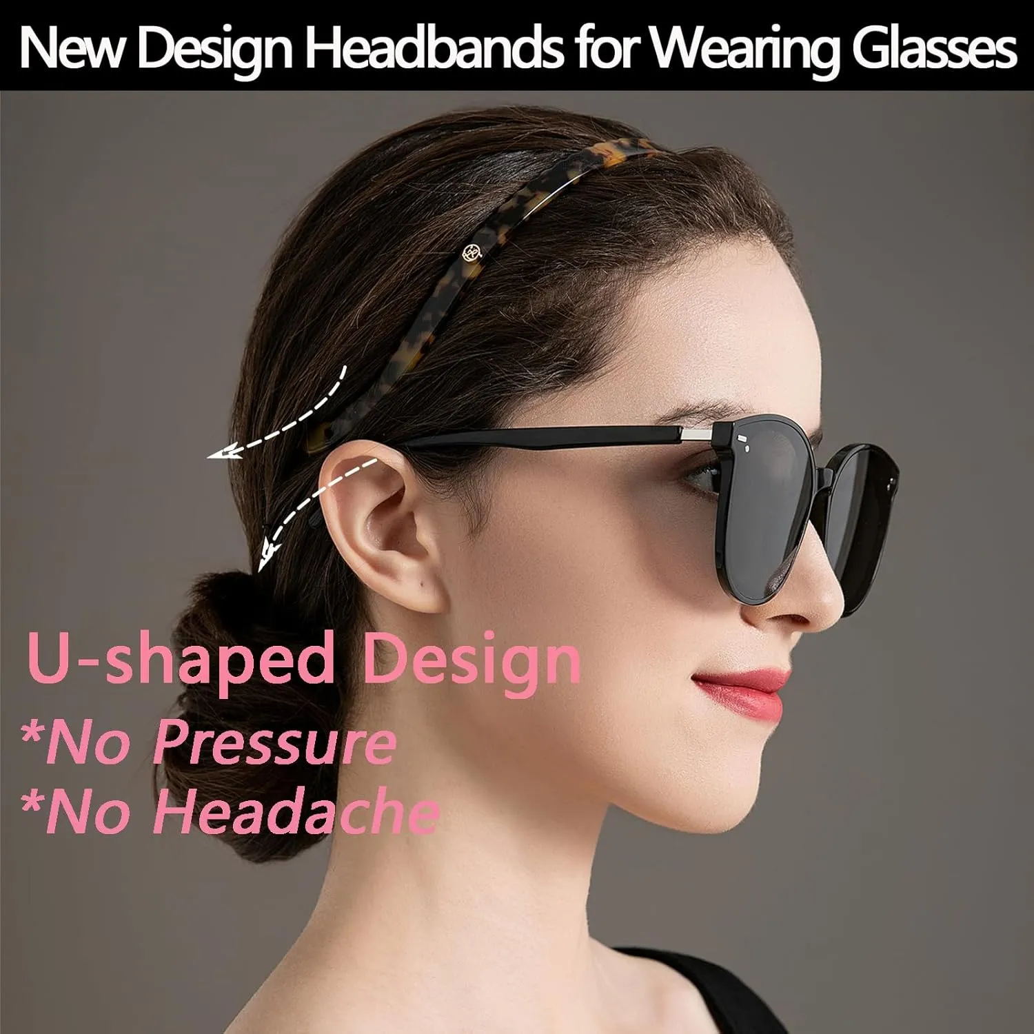 Tortoise Headbands Designed for Eyewear,Flex No Pressure Thin Hairband Fashion Acetate Hair Accessories for Womens Sisters Girls Gifts