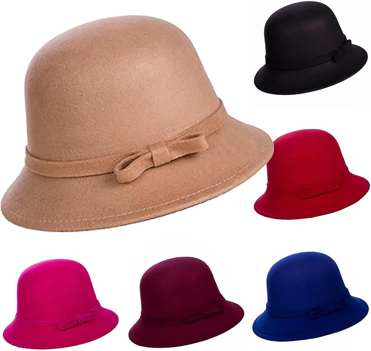 Vintage Classic Wool Felt Bucket Cloche Bowler Hats for Women Fall Winter Church Derby Hat Formal Elegant Cap