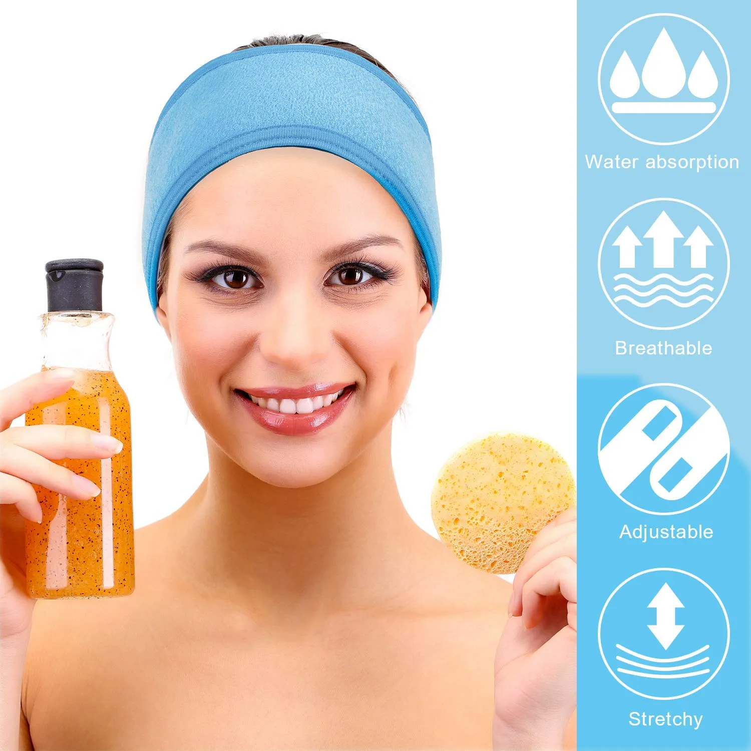Whaline 4 PCS Spa Headband, Make up Hair Band, Stretch Terry Cloth Headband for Sport Yoga Shower (Blue)