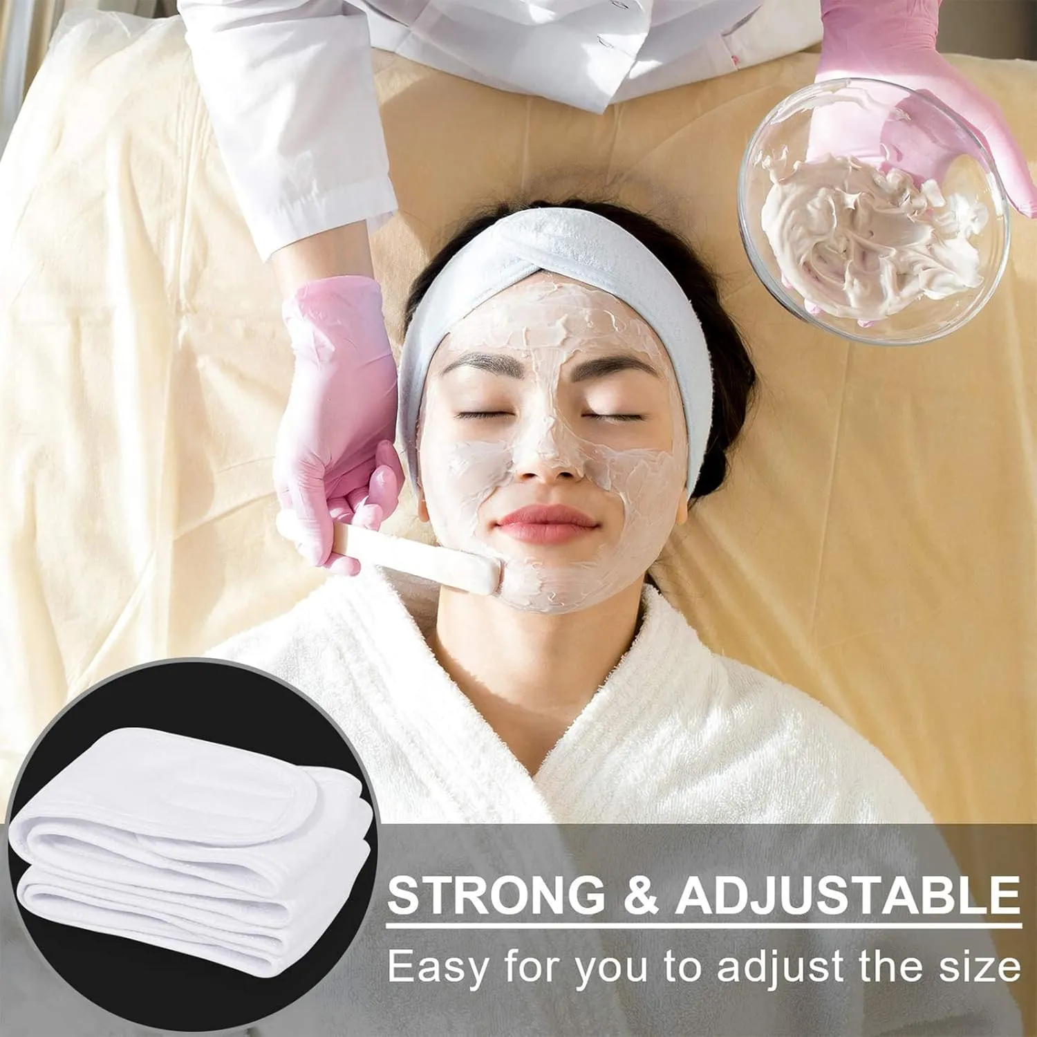 Whaline Spa Facial Headband Make Up Wrap Head Terry Cloth Headband Adjustable Towel Band for Face Washing Shower Facial Cover, 3 Pieces (White, Purple, Dark Purple)