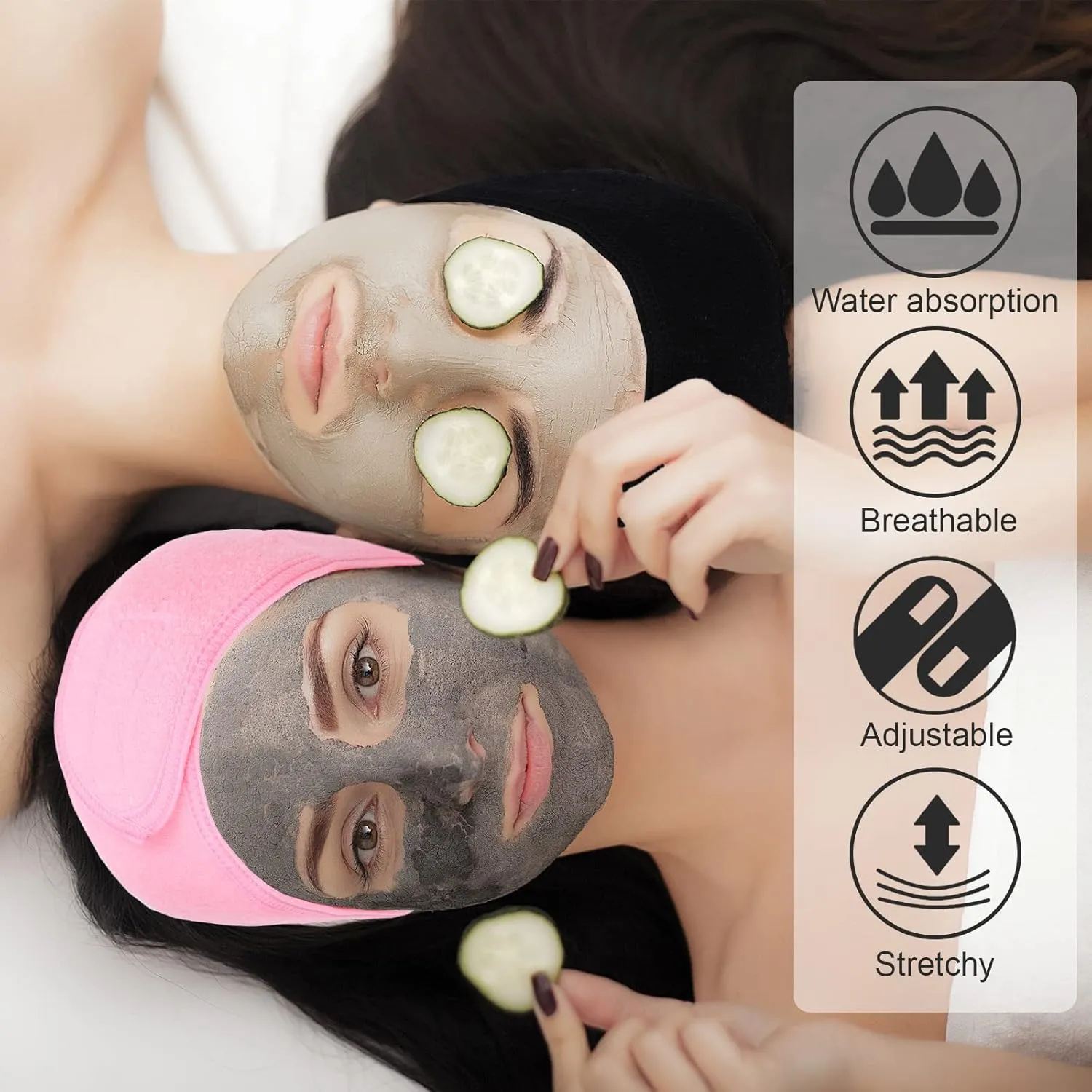 Whaline Spa Facial Headbands 3 Pieces Make Up Wrap Head Terry Cloth Headband Soft Adjustable Towel Band for Face Washing Shower Facial Cover Yoga(Black, Pink, Gray)