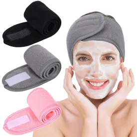 Whaline Spa Facial Headbands 3 Pieces Make Up Wrap Head Terry Cloth Headband Soft Adjustable Towel Band for Face Washing Shower Facial Cover Yoga(Black, Pink, Gray)