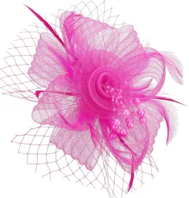 Women Fascinators Hats Flower Mesh Ribbon Feathers with Pin and Clip Tea Party Wedding Headwear for Women and Girls