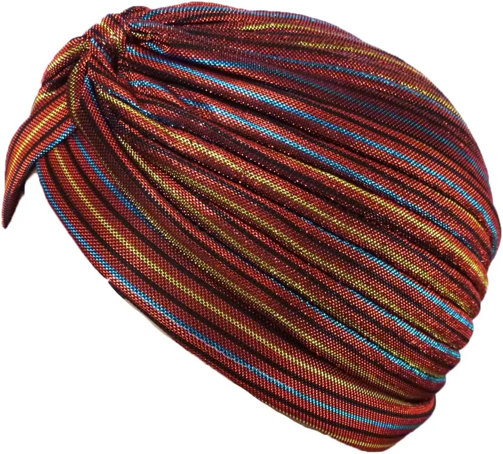 Women's Pleated Glittered Turban Hat Head Wear