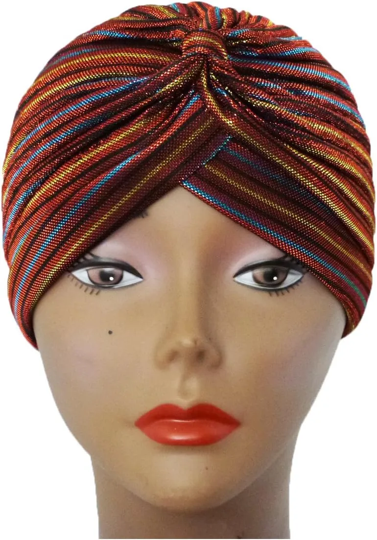 Women's Pleated Glittered Turban Hat Head Wear