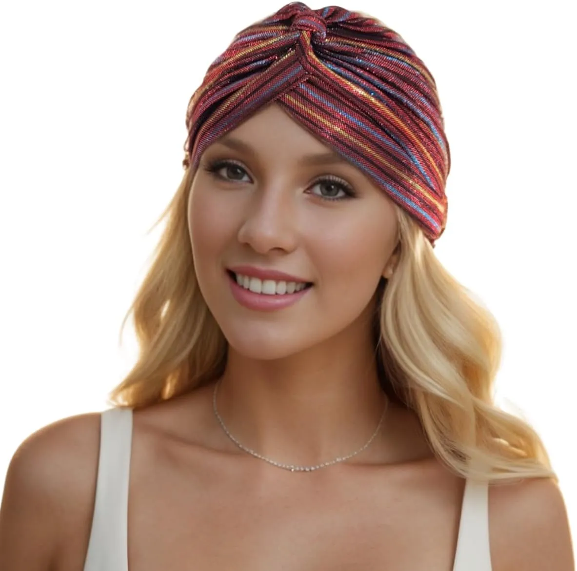 Women's Pleated Glittered Turban Hat Head Wear