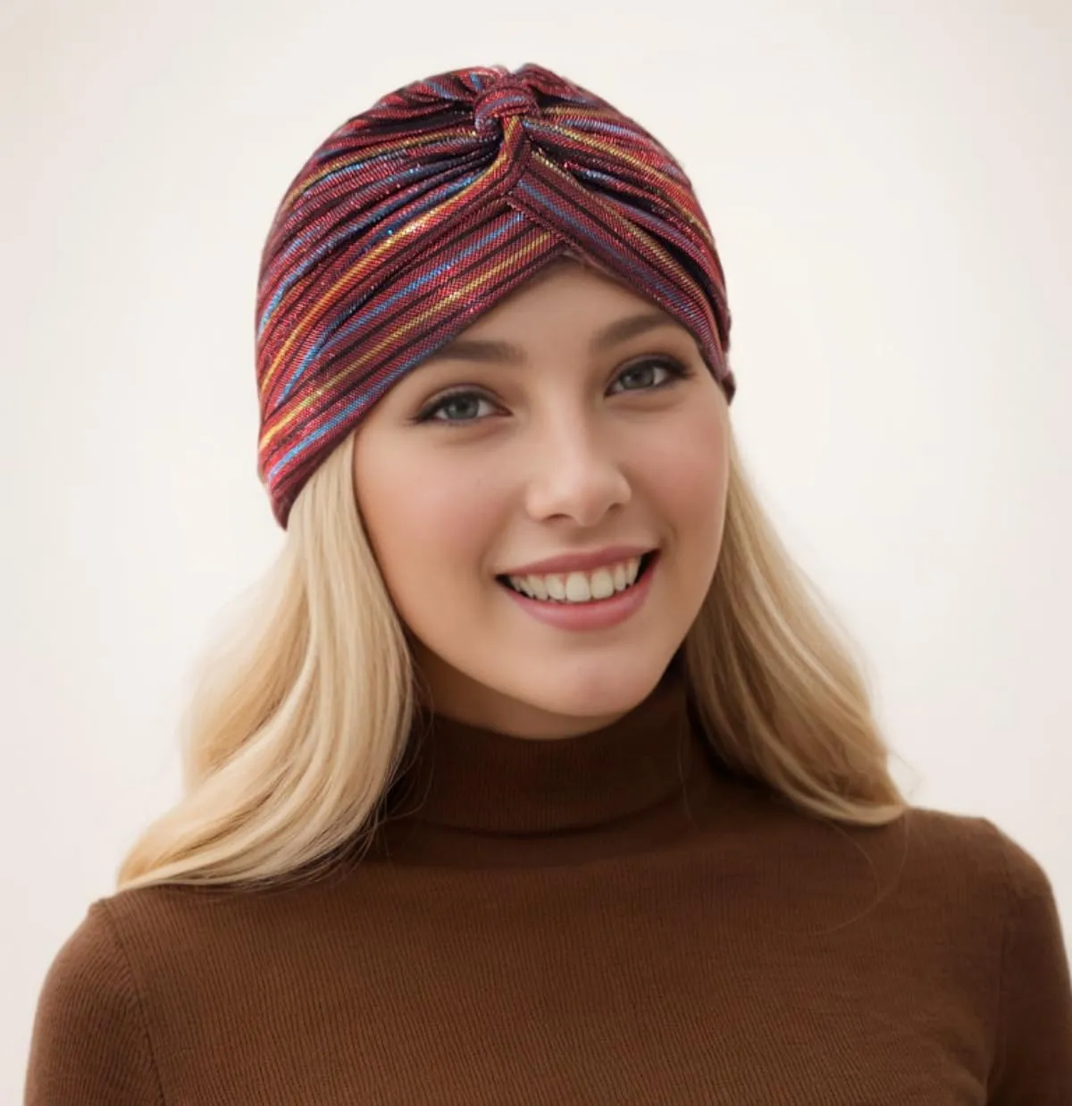 Women's Pleated Glittered Turban Hat Head Wear