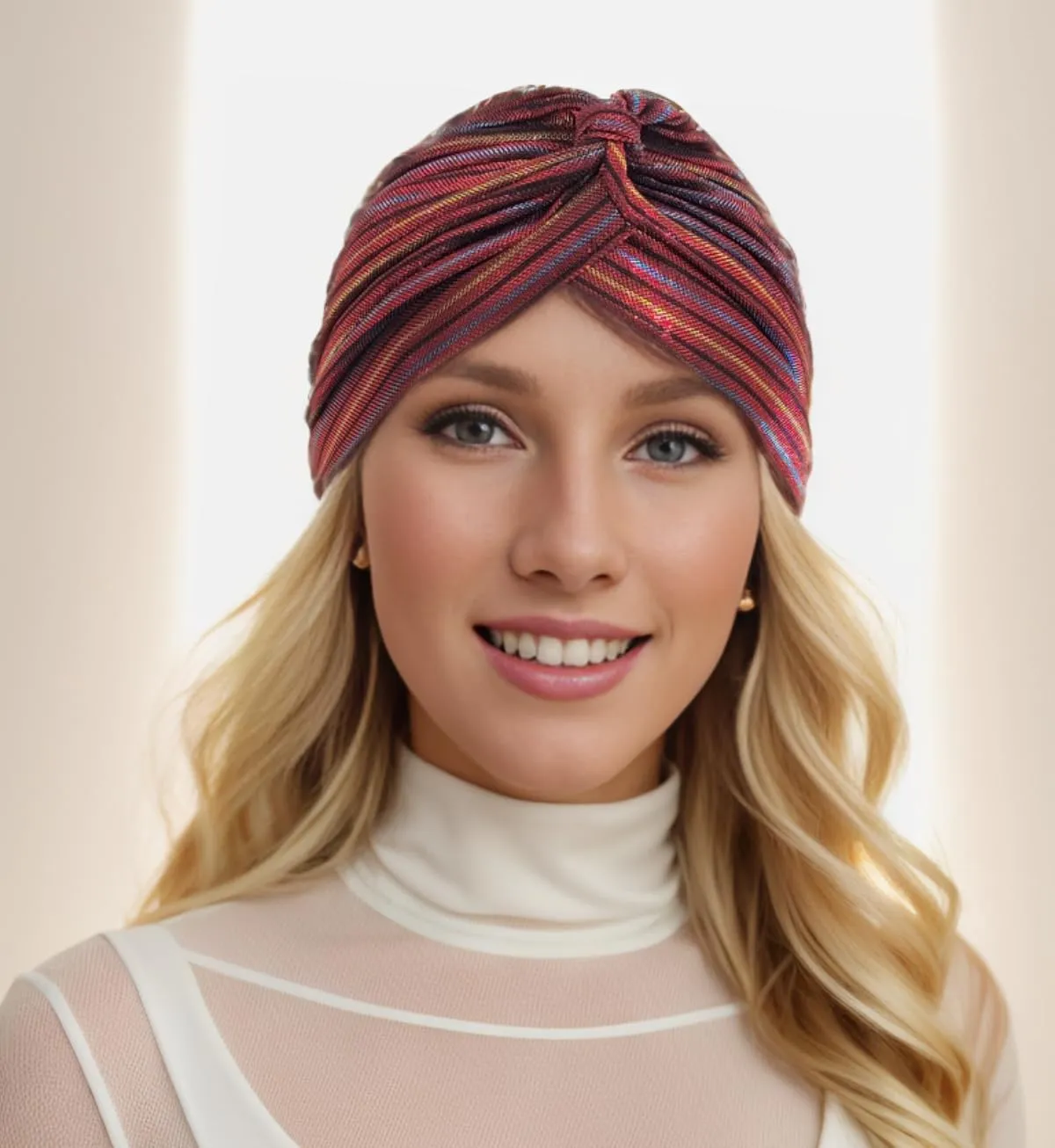 Women's Pleated Glittered Turban Hat Head Wear