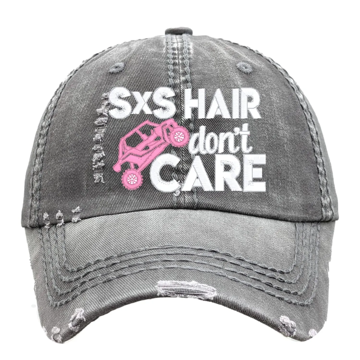 Women's UTV Hair Don't Care Hat, Custom Text, SXS, Side by Side, Baseball or High Ponytail Cap, 2 or 4 Seats, Off Road, Muddin' Gift for Her Wife Mom Daughter Friend Sister