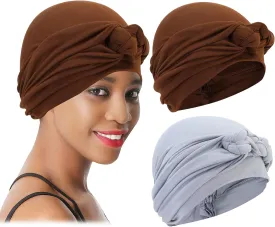 XEPST 2 Pieces Head Wraps Turban Hats Chemo Headwear Twisted Braid Hair Cover Headwrap Hats Sleep Caps for Women Girls (Gray, Coffee)