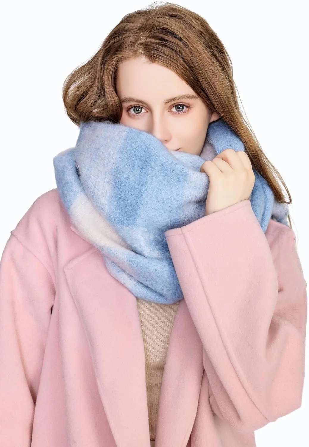 Yatemiole Women's Cashmere Big Coloured Checked Scarf Winter Warm Wrap Scarf