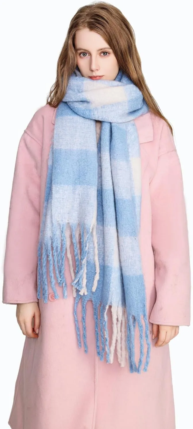 Yatemiole Women's Cashmere Big Coloured Checked Scarf Winter Warm Wrap Scarf