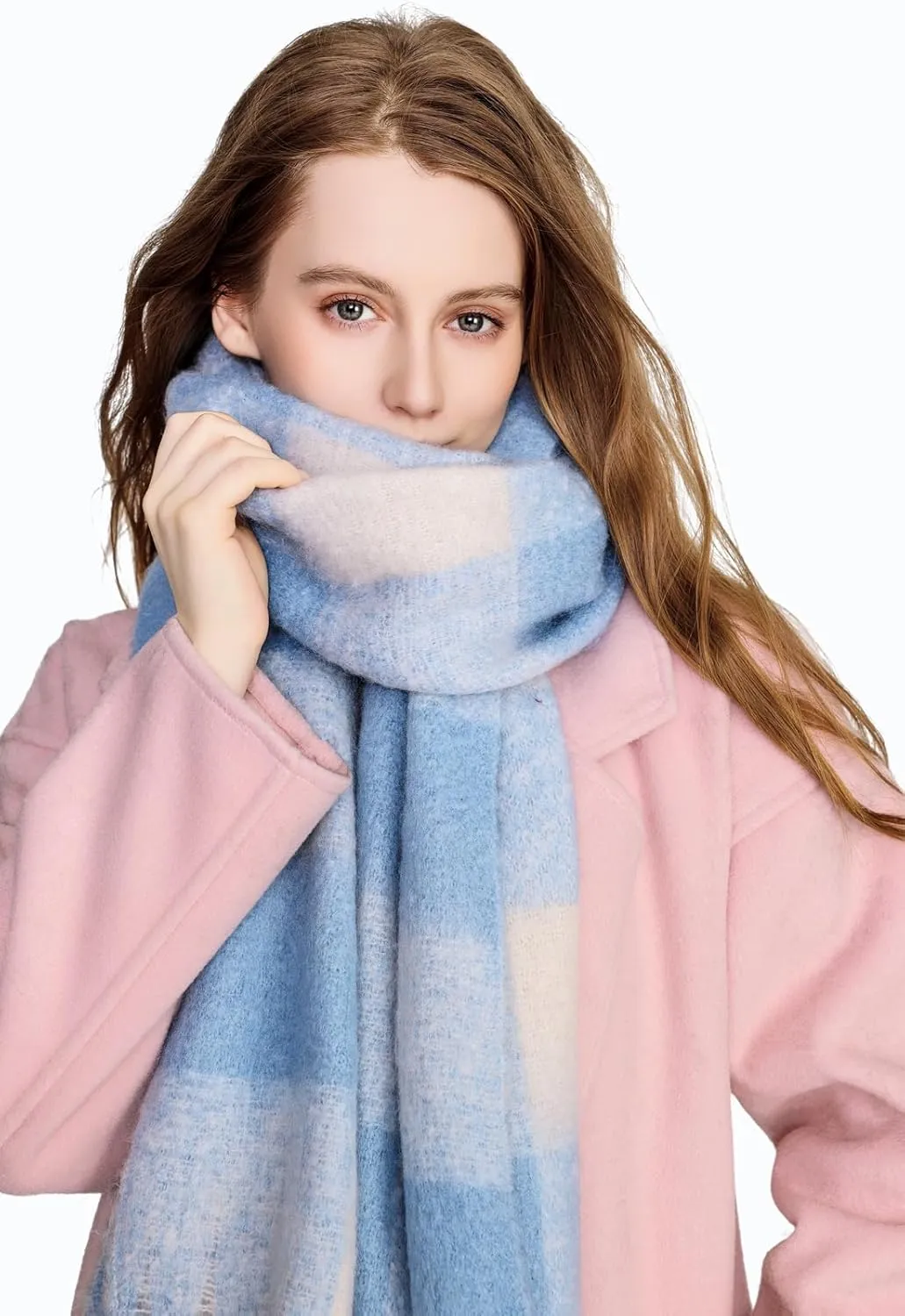 Yatemiole Women's Cashmere Big Coloured Checked Scarf Winter Warm Wrap Scarf