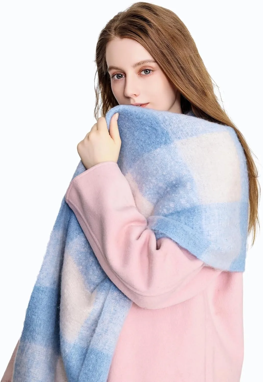 Yatemiole Women's Cashmere Big Coloured Checked Scarf Winter Warm Wrap Scarf