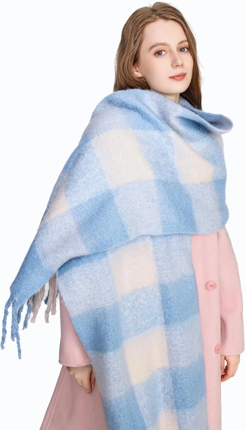 Yatemiole Women's Cashmere Big Coloured Checked Scarf Winter Warm Wrap Scarf