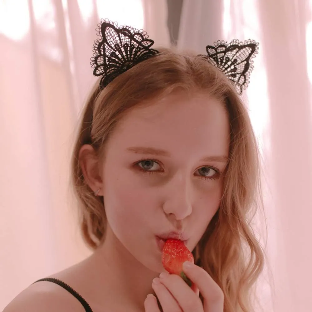 YAXAMING Cat Ears Headband Lace Cat Christmas Hair Bands Hair Hoop Kitten Headpiece