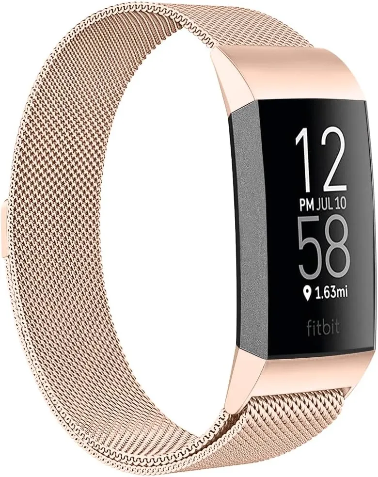 ZWGKKYGYH Compatible with Fitbit Charge 4/ Charge 3/ Charge 3 SE Bands for Women Men, Stainless Steel Metal Mesh Band Replacement Bracelet Strap with Unique Lock, Large Royal Gold